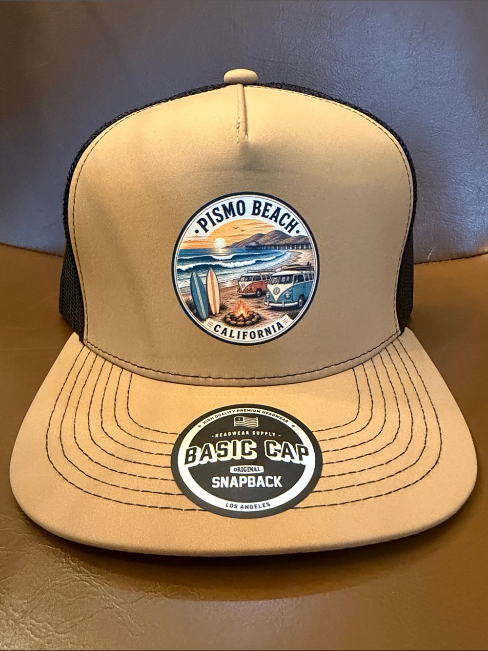 Pismo Beach California Tan Snapback Cap - DTF logo-unisex